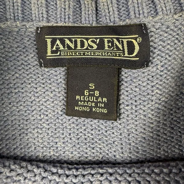 Lands' End Womens Small Faded Blank‎ Cotton Knit Sweater Blue Classic - Image 3
