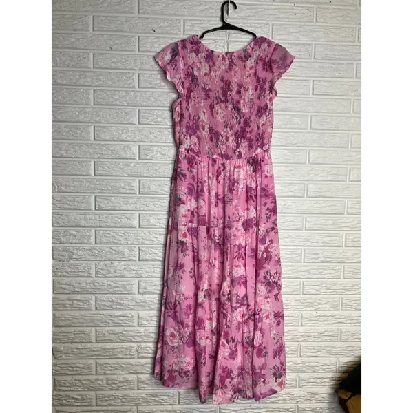 By the River Floral Maxi Dress Womens Large Pink Excellent Smocked Tiered Boho‎ - Image 6