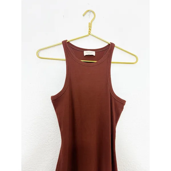 Sezane Erina Tank Midi Dress Size Small Brown Ribbed Quiet Luxury Classic - Image 4
