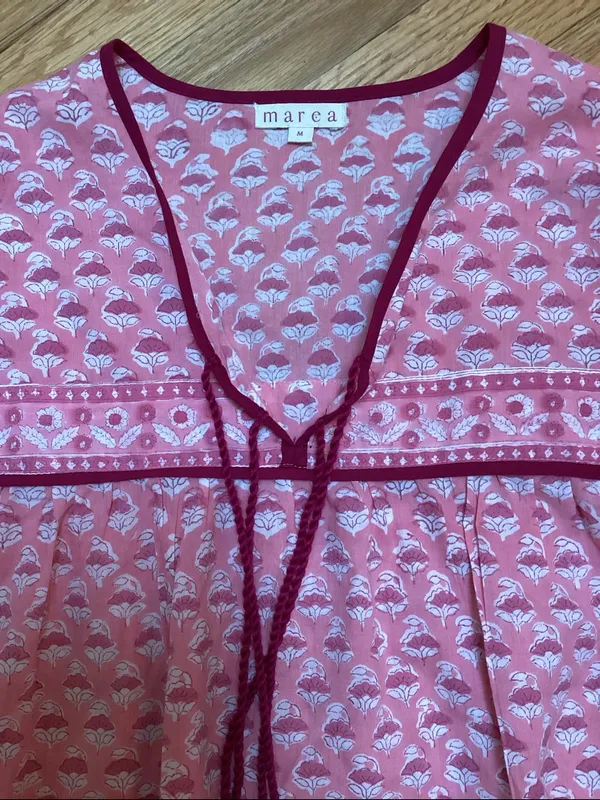 Marea Pink Floral Block Print Cotton Blouse size medium - Image 3
