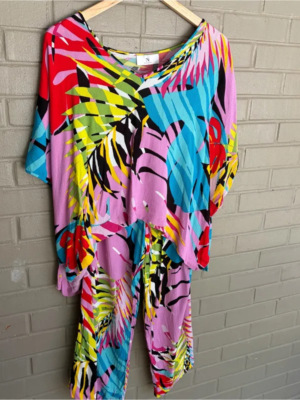 Natori Bora Bora Caftan PJs 2 PC Set Size Small Crinkle Fabric - Image 13