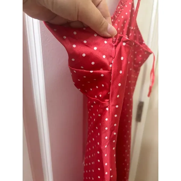 Japna Slip Dress Sz M Babydoll Red Pink Polka Dot Valentines Coquette 90s Style - Image 8