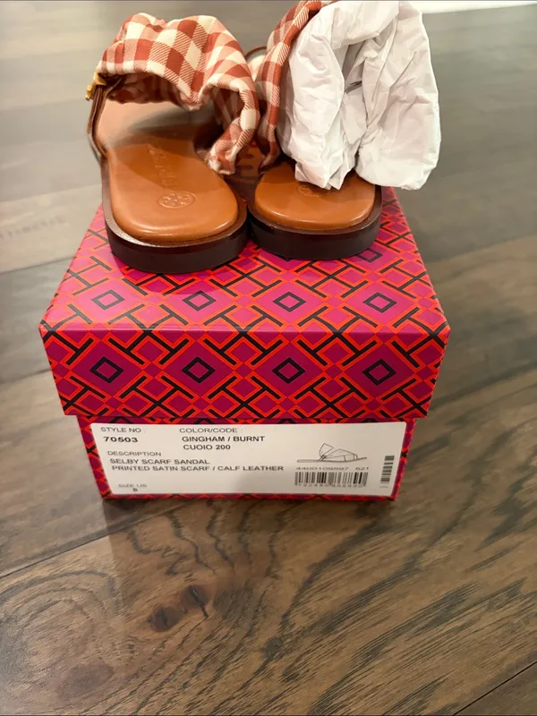 New in Box Tory Burch Selby Scarf Sandal Sz 8 - Image 10