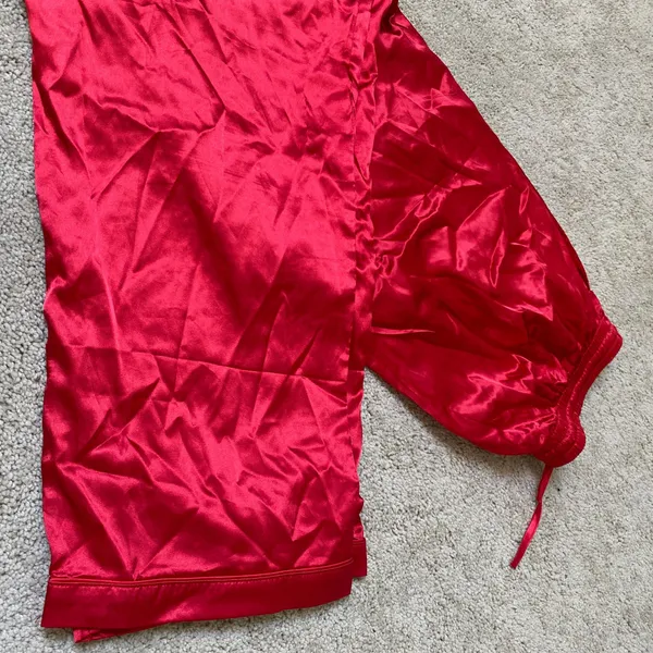SXY Women's Solid Color Red Drawstring Waist Straight Leg Pants Size XL - Image 7