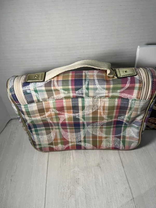 Rare COACH Multicolor Plaid Patent Cosmetic Pouch - Image 5