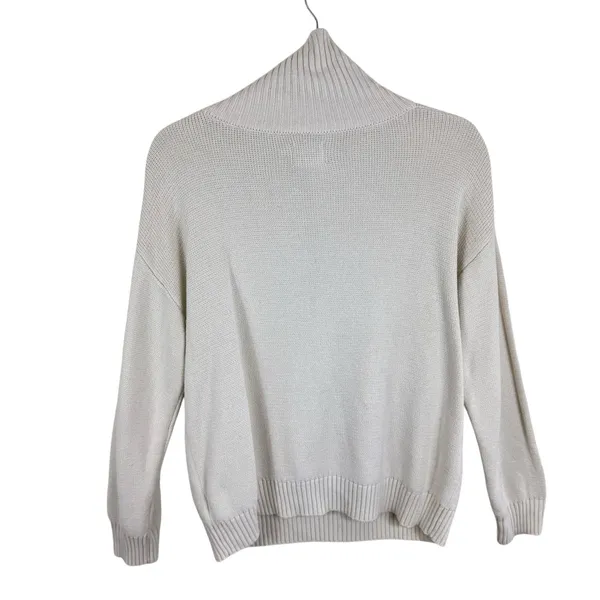Cambridge Dry Goods Cream Half Zip Cotton Blend Mock Neck Cozy Preppy Sweater‎ S - Image 2