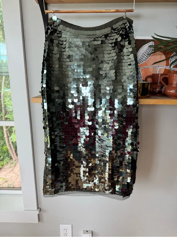 Scoop Olive Green Large Sequin Stretch Low Rise Midi Skirt Size Small NWT - Image 10
