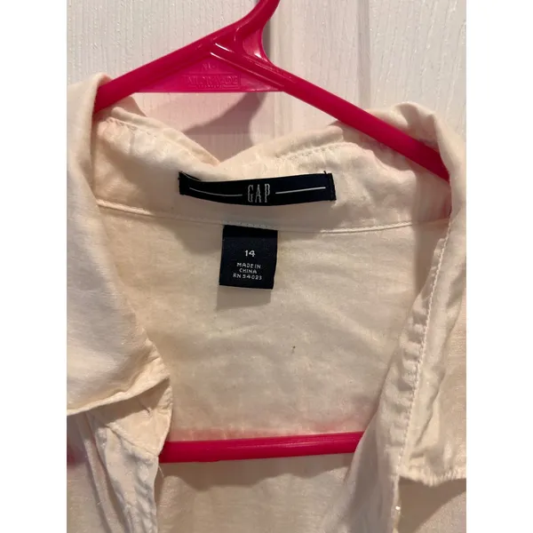GAP Silk Cotton Blouse Womens 14 Ivory Button Up Short Sleeve Lightweight Top‎ - Image 2