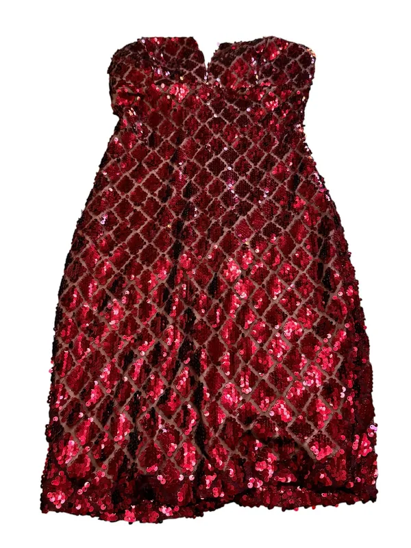 Emerald Sundae Red Sequin Strapless Bodycon Mini Dress XS Cocktail Party Holiday - Image 7