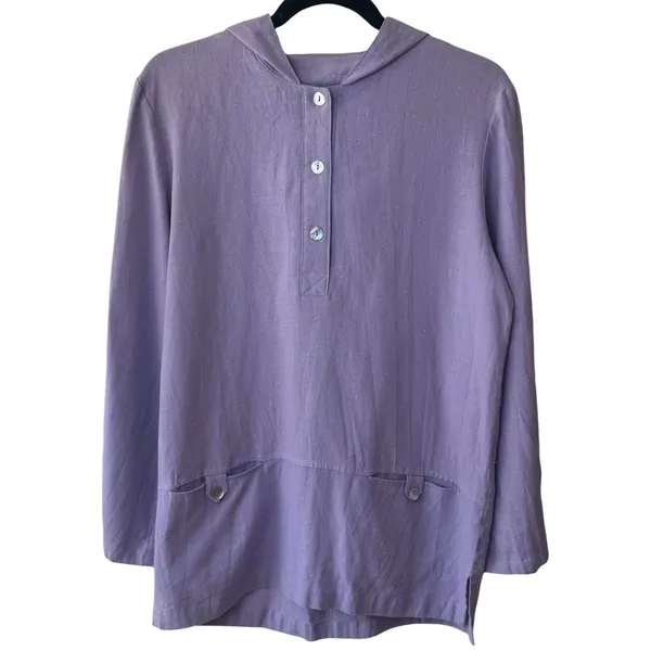 Vintage Two Potato 100% Linen Purple Hooded Pullover Coastal Resort Travel‎ M - Image 2