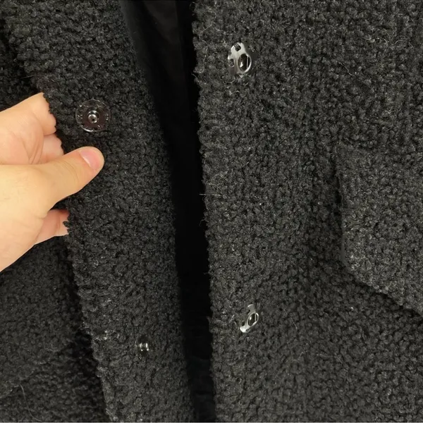 Maje black long Pointed Collar snap button teddy jacket Sherpa Coat size medium - Image 4