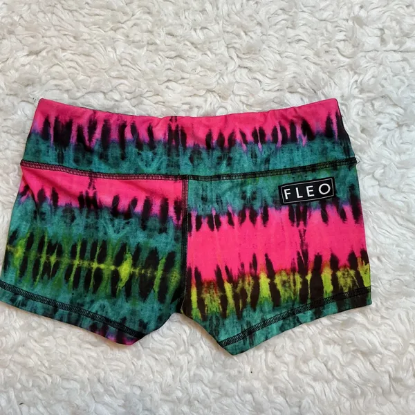 FLEO Tie Dye Athletic Shorts Womens‎ Medium Pink Teal Green Excellent Low Rise - Image 2