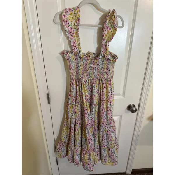 Crown & Ivory Multi Color Floral Sleeveless Smocked Midi Dress Large - Image 4