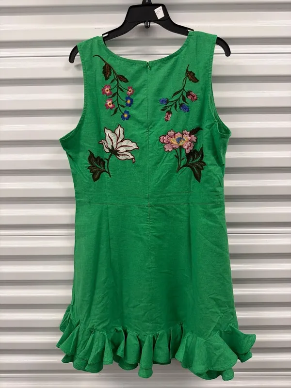 Fanm Mon Flirt Embroidered Ruffle Mini Dress Kelly Green Womens Size XS - Image 7