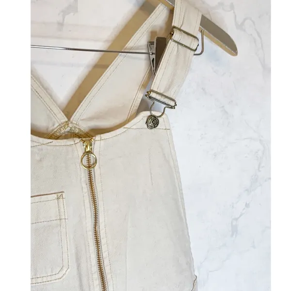 Free people white denim baggy overalls short jumper shortalls - Image 5