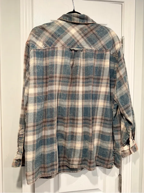 Arizona Jean Co Size L Plaid Acid Wash Flannel Shirt Oversized Grunge Shacket - Image 9