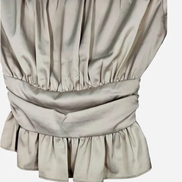 Jason Wu Satin Front Button Ruffle Peplum Hem Baby doll Blouse Top Cream XS - Image 5
