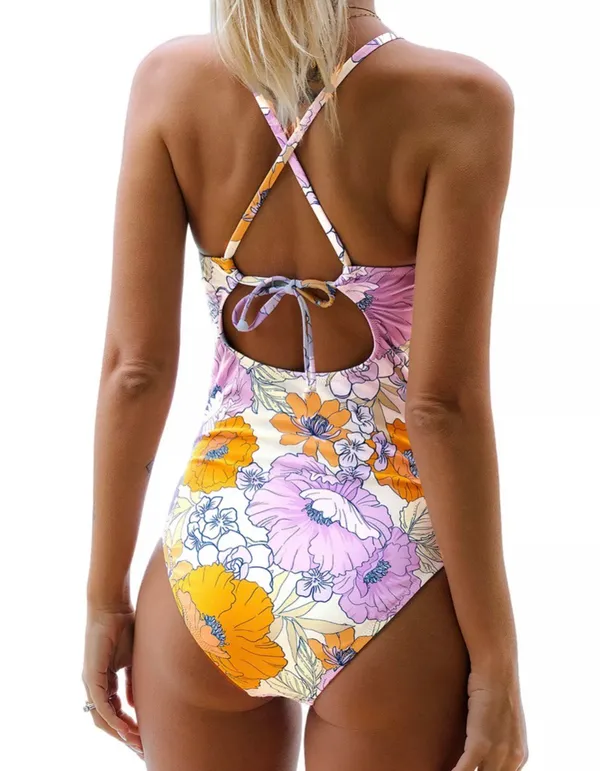 Women's Halter Lace Up Back One Piece Swimsuit Padde... - Image 2