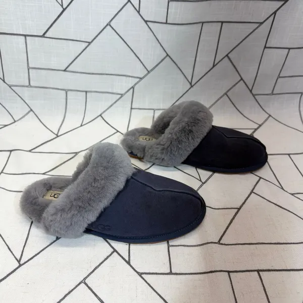 UGG Scuffette II Slippers Size 9 Navy Blue Grey Sheepskin Suede Mules 1106872 - Image 2