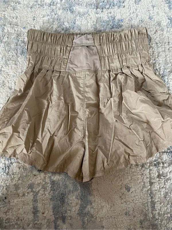 High-Waist Elastic Smocked Free People Movement Beige Women's Shorts - Image 2