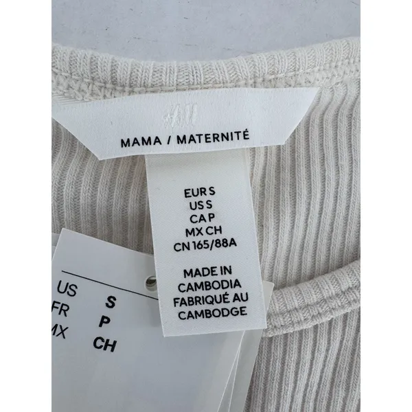 H&M Maternity Mama Long Sleeve Shirt Ribbed Basic Crewneck Minimalist Ivory - Image 10