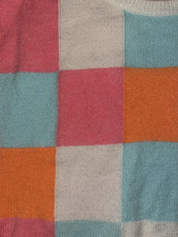 Newbury Kustom Pastel Checker Knit Vest - Pink, Light Blue, Orange, Cream - Image 3