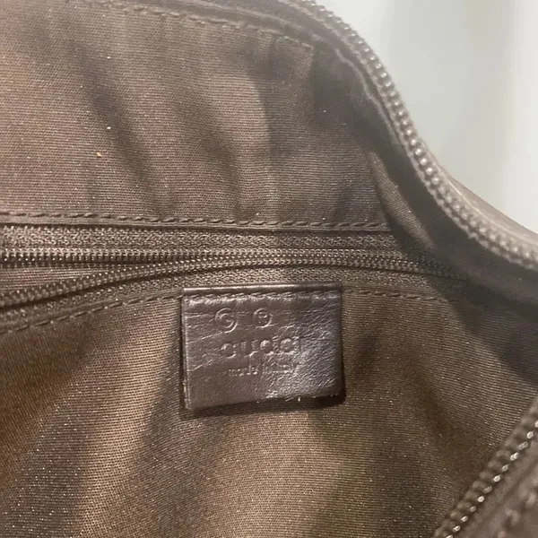 Gucci Canvas Brown Nylon Logo Print Leather Hobo Shoulder Tote Bag Purse - Image 8