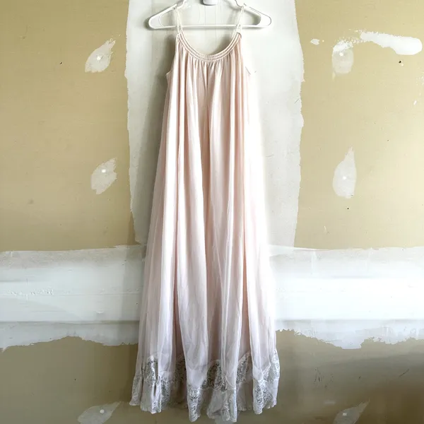 Vintage Eyeful By The Flaums Peignoir Nightgown Maxi 60s Floral Lace Cami Pink M - Image 7