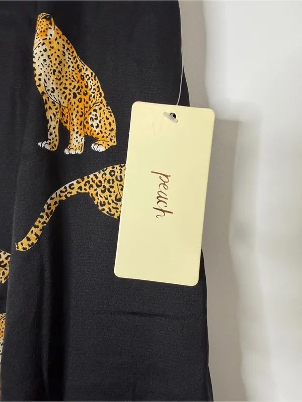 Peach Wide Leg Black Pants with Cheetah / Leopard Big Cat Print Satin Feel NWT - Image 5