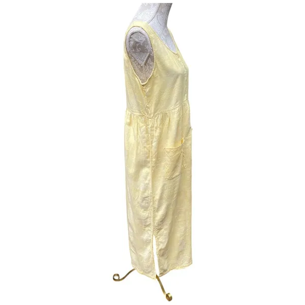 Vtg SITA Butter Yellow Sundress M Cotton Cottage Cabin Boho Plaid Texture Pocket - Image 9