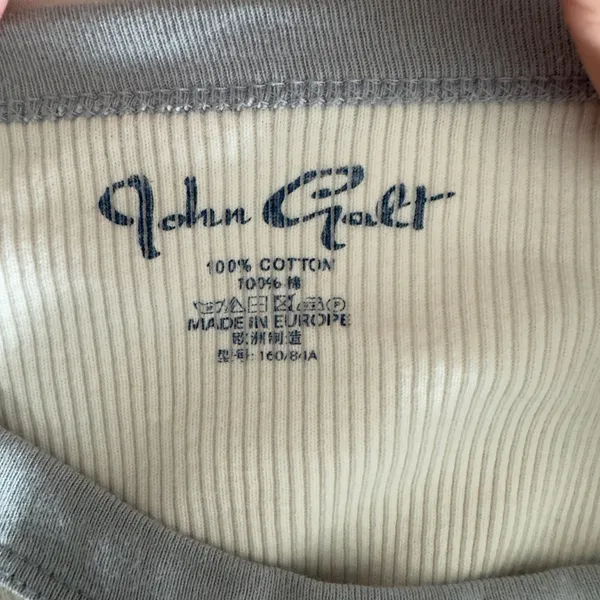 3216 | John Galt Ribbed Cropped Baseball Tee Blue Cream Long Sleeve One Size - Image 5