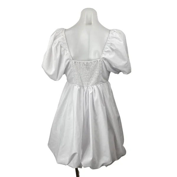 Centimeter Women's White Puff Sleeve Mini Babydoll Flare A-Line Shift Dress Sz M - Image 4