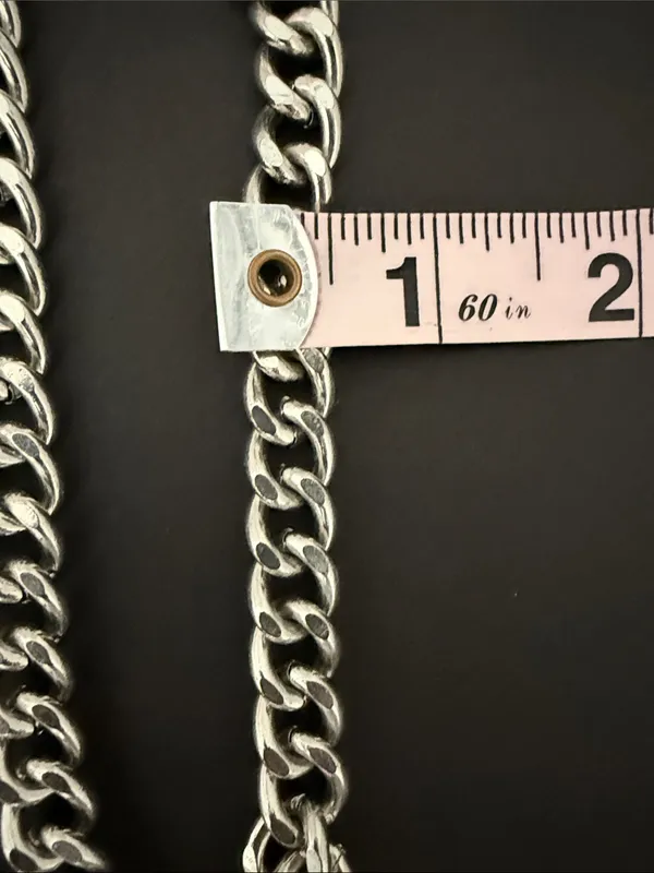 silver chunky cuban link chain necklace, also referred to as a curb chain. - Image 4