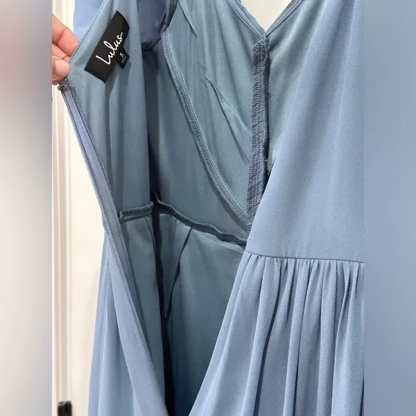 Lulus Lost In The Romance Chiffon Gown Slate Blue Small Prom Bridesmaid Formal - Image 10