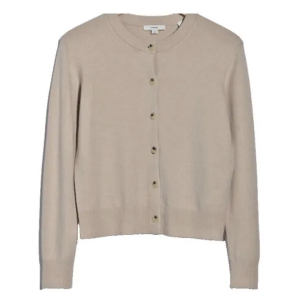 VINCE Crewneck Wool Cashmere Blend Cardigan Sweater Light Oat Size Large - Image 2