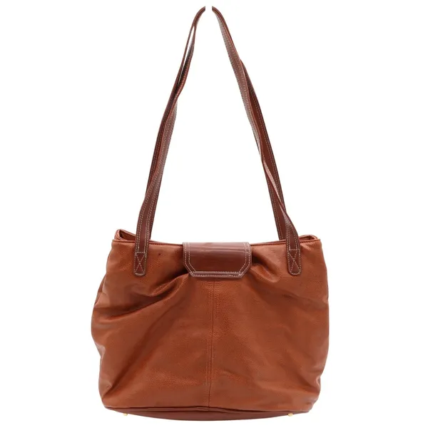 Leslie Fay Shoulder Bag Womens Medium Brown Leather Stirrup Hardware Good - Image 4
