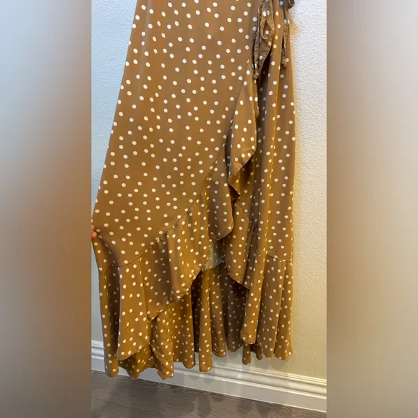 L*Space Polka Dot‎ Wrap Dress Tan Ruffle Maxi Dress Size M - Image 12