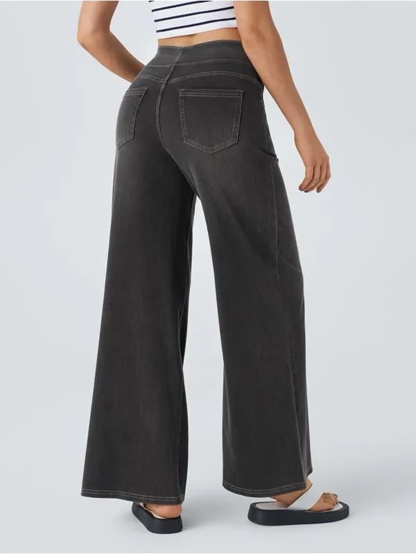 HALARA Flex High Waisted Pockets Baggy Wide Leg Washed Casual Jeans Size L NWT - Image 4
