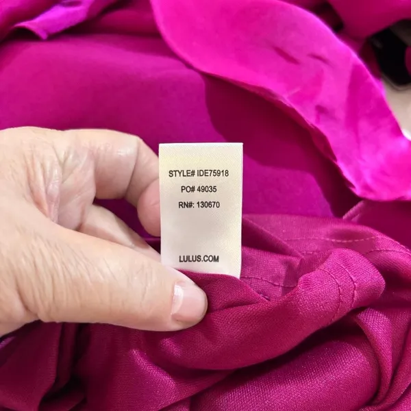 Lulus Fuchsia Pink Satin Ruffle Mini Dress Bell Sleeve Size L NWT Party Dress - Image 7
