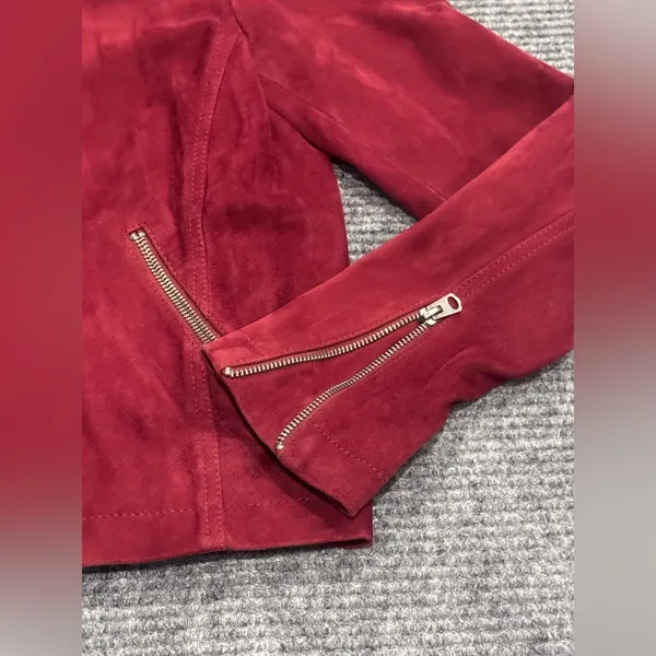 Lucky Brand Wine Red Goat Leather Zip‎ Jacket size Small - Image 5