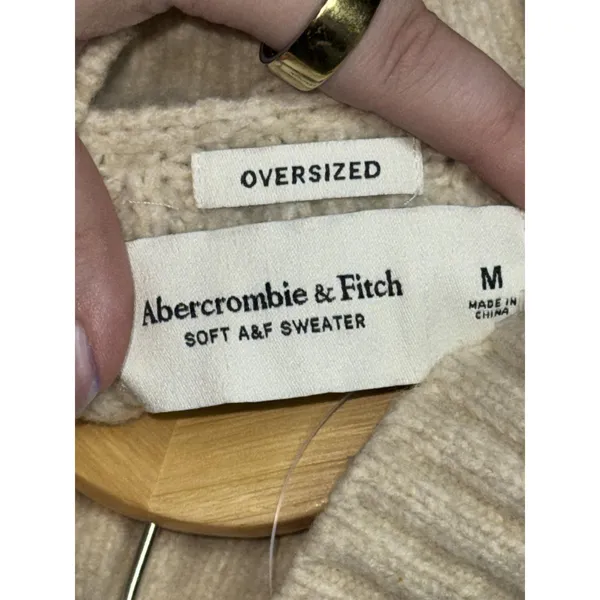 Abercrombie & Fitch Oversized Soft AF Tan Knit Mock Neck Turtleneck Sweater Sz M - Image 3