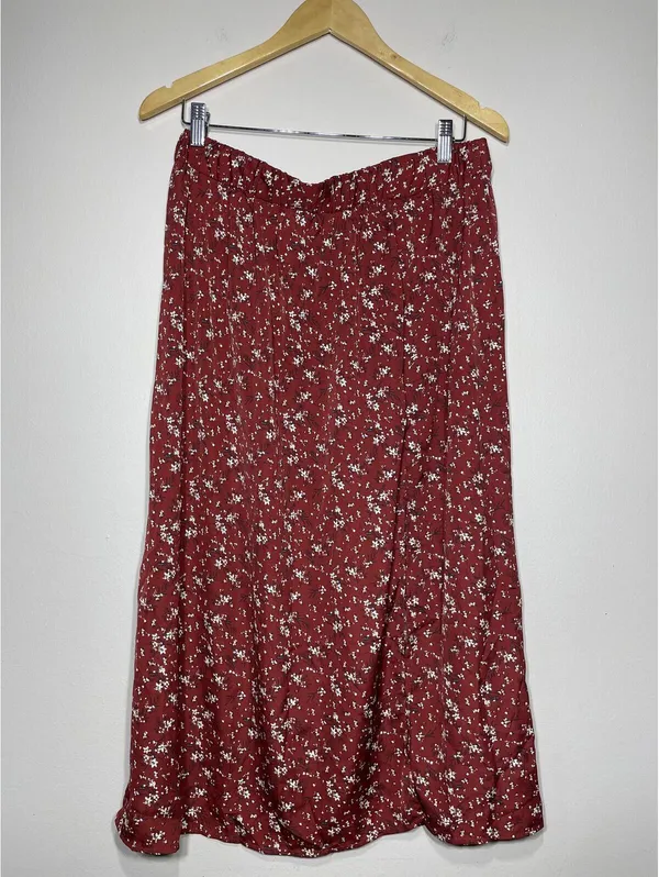 Burgundy Ditsy Floral Midi Skirt Cottagecore Coquette Boho A-Line Festival 12 - Image 2