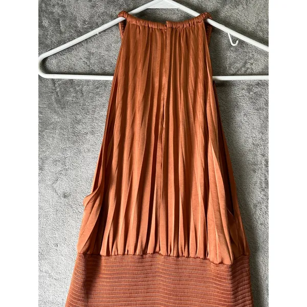 A.L.C. Renzo II Burnt Terracotta Pleated Halter Midi Dress Sleeveless Size 8 - Image 5