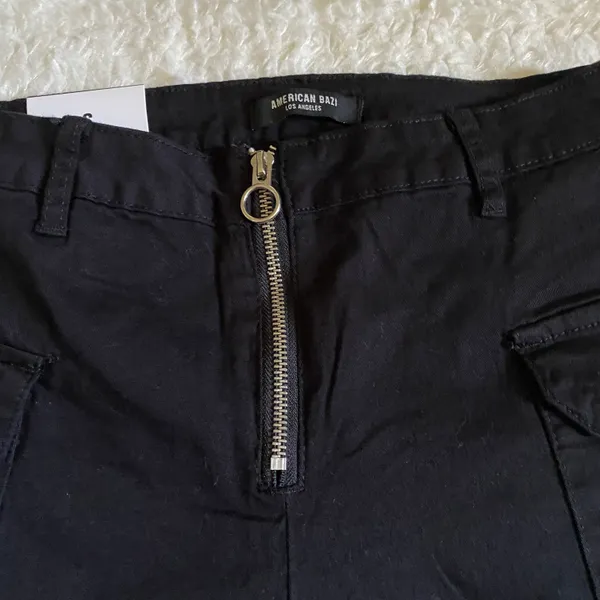 High Waist Zipper Side Pockets Cargo Shorts Black - Image 5