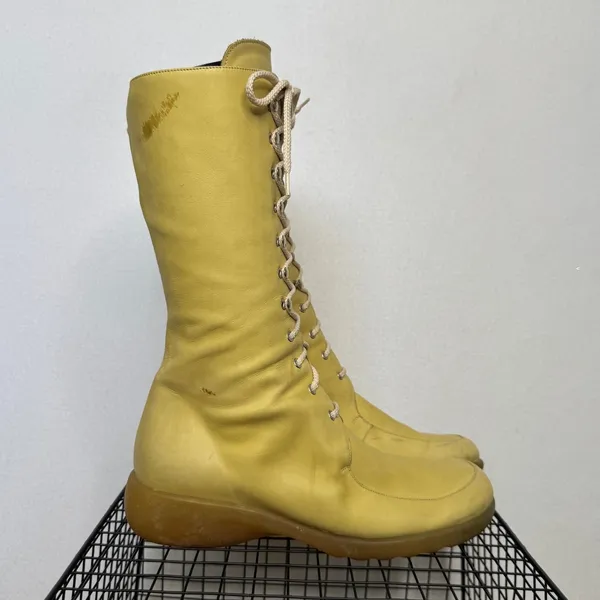 Vintage 1990s Bettye Muller Sedona Leather Lace Up Boots Italy Yellow Sz 7 - Image 8