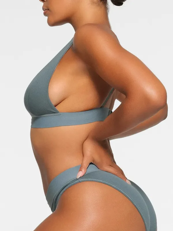SKIMS Cotton Rib Plunge Bralette Blue Size Medium Light Support Lounge Bra M⁠ - Image 4
