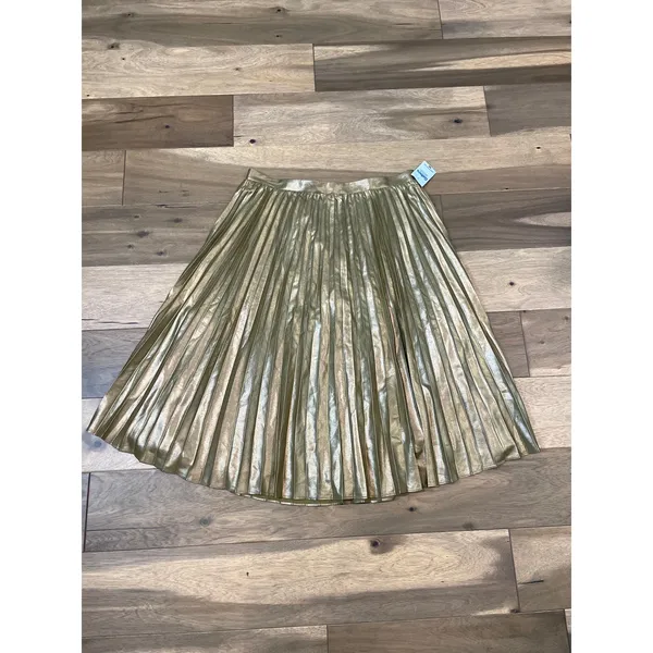 Ann Taylor Metallic Pleated Midi Skirt Size 16 Gold - Image 2
