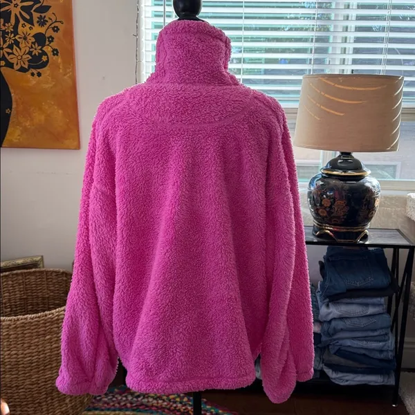 Free People Movement Big Sky Hot Pink Funnel Neck Popover Cozy Fleece Jacket - Image 2