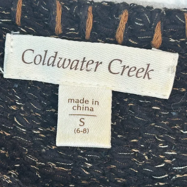 Coldwater Creek Mixed Media Cable Knit Cardigan Short Sleeve Tan Black Small - Image 5