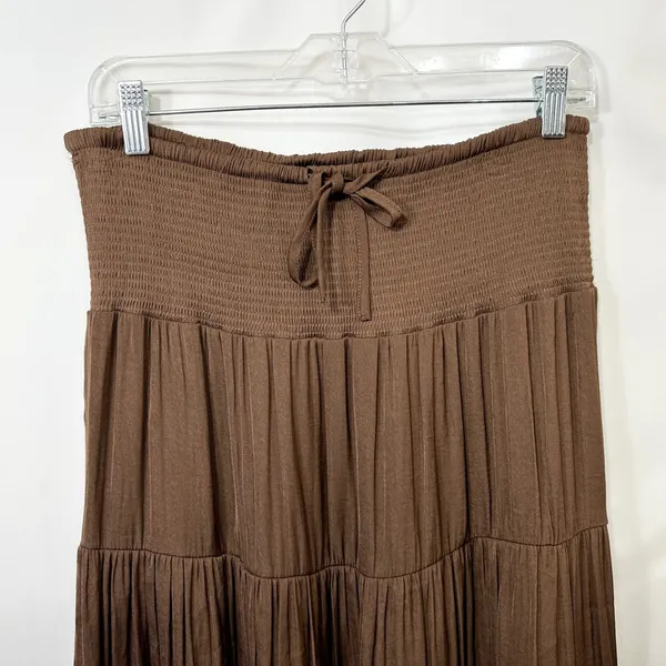 Indigo Soul Large Midi Skirt‎ Brown Tiered Smocked Boho Fairy Soft Girl 1772 - Image 3